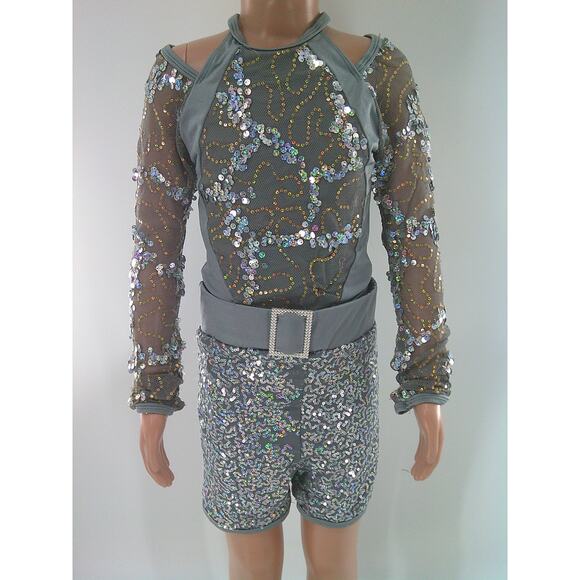 Dance Costume Revolution RC22843 Medium Child Silver Jazz Acro Sequins - Picture 1 of 11